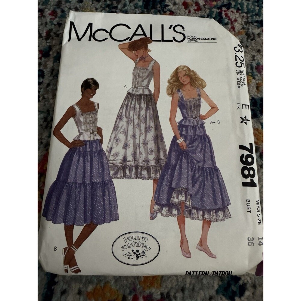 McCalls 7981 SEWING Pattern Misses Top Skirt Laura Ashley Cottagecore Sz 14